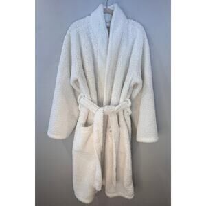 Pottery Barn Robe Womens Lrg Cozy Plush Fleece Warm Belt Pockets Lounge Pocket